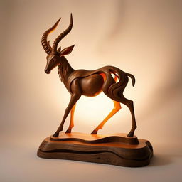 A creatively designed wooden gazelle sculpture, featuring intricate carvings and unique shapes