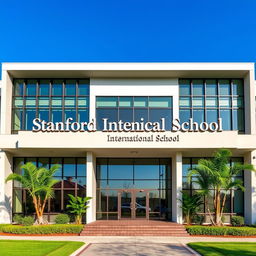 An elevation of a modern school building showcasing "Stanford International School (Talagang campus)" prominently on the front facade