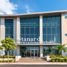 An elevation of a modern school building showcasing "Stanford International School (Talagang campus)" prominently on the front facade