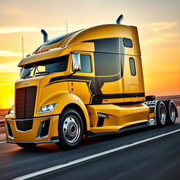A powerful semi-truck inspired by the Chevrolet Camaro, featuring a design that blends the iconic elements of the muscle car with the functionality of a truck