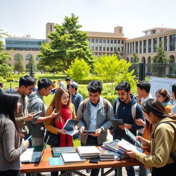 A vibrant and engaging scene depicting a student association for Information Science and Knowledge Studies at Shahid Beheshti University in Tehran