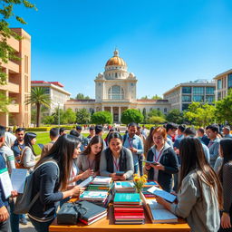 A vibrant and engaging scene depicting a student association for Information Science and Knowledge Studies at Shahid Beheshti University in Tehran