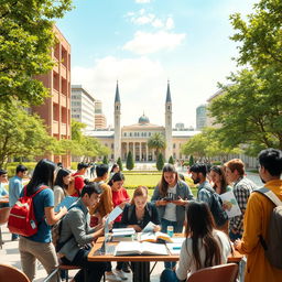 A vibrant and engaging scene depicting a student association for Information Science and Knowledge Studies at Shahid Beheshti University in Tehran