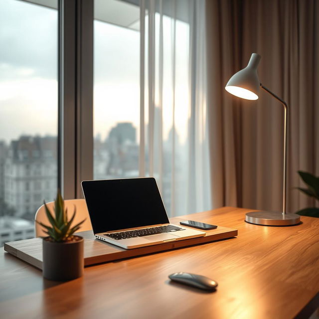 A minimalistic, modern workspace with elegant design elements