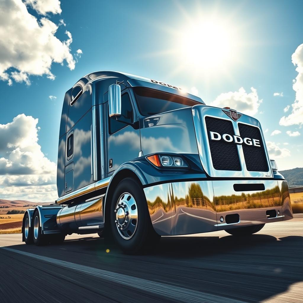 A Dodge semi-truck with a shiny chrome finish, showcasing its powerful and robust design