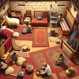 A detailed visual representation of the stages of carpet production