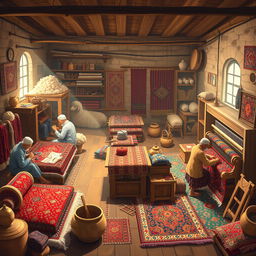 A detailed visual representation of the stages of carpet production