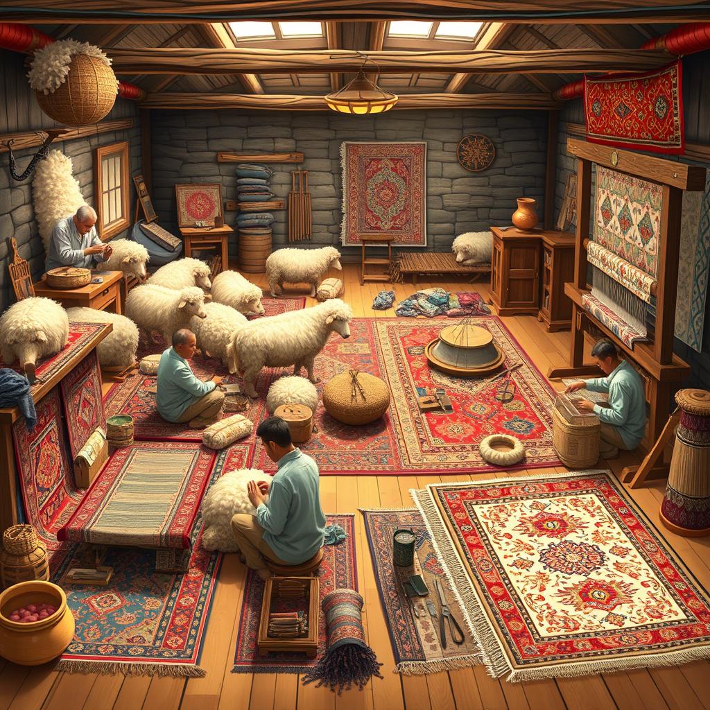 A detailed visual representation of the stages of carpet production