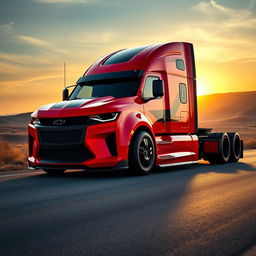 A stunning Chevrolet Camaro designed as a semi-truck, showcasing a sleek and powerful body with aerodynamic curves and aggressive styling elements