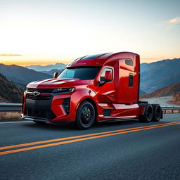 A sleek Chevrolet Camaro reimagined as a semi-truck, embodying a fusion of sports car aesthetics and heavy-duty utility