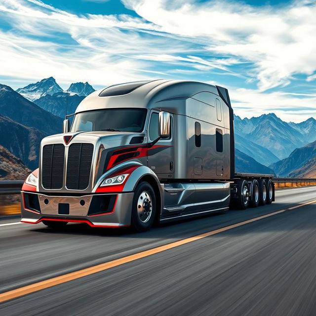 An impressive semi-truck exemplifying the pinnacle of performance, designed with sleek lines and a bold aerodynamic shape