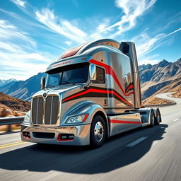 An impressive semi-truck exemplifying the pinnacle of performance, designed with sleek lines and a bold aerodynamic shape