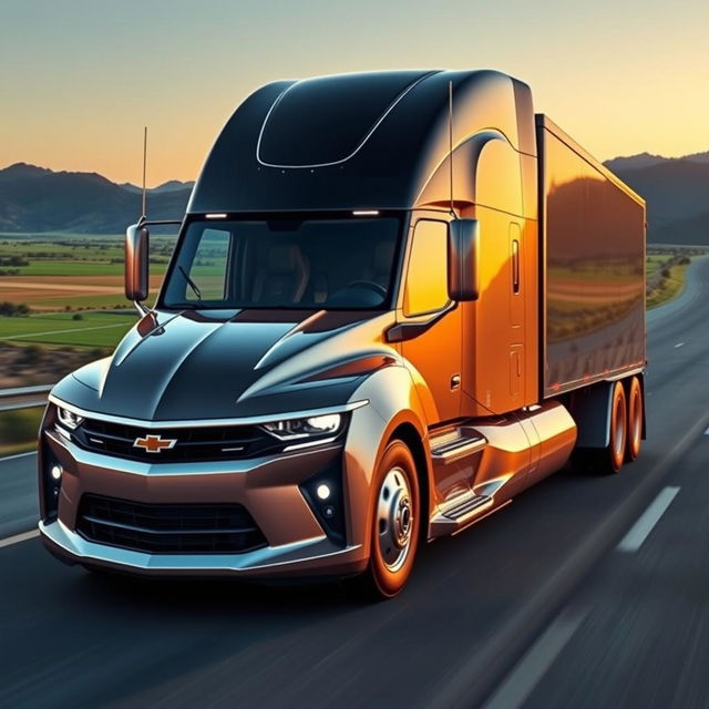 A Chevrolet Camaro reimagined as a semi-truck, showcasing an innovative blend of speed and luxury