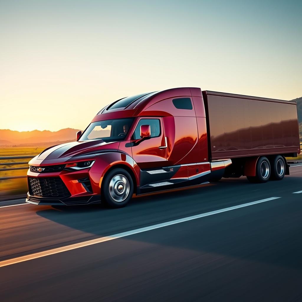 A Chevrolet Camaro reimagined as a semi-truck, showcasing an innovative blend of speed and luxury