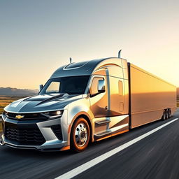 A Chevrolet Camaro reimagined as a semi-truck, showcasing an innovative blend of speed and luxury
