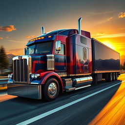 A stunning depiction of Optimus Prime as a semi-truck, emphasizing his role in revolutionizing speed and luxury