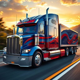 A stunning depiction of Optimus Prime as a semi-truck, emphasizing his role in revolutionizing speed and luxury