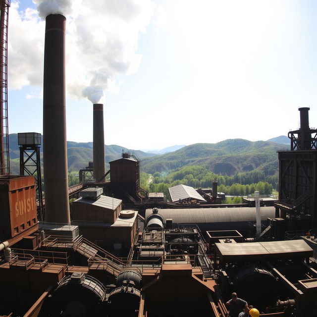 A panoramic view of a steel mill located outside of Weirton, West Virginia