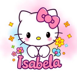 A cute and colorful illustration of Hello Kitty, the iconic character, wearing a pink bow
