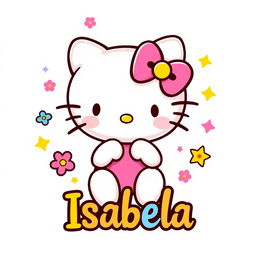 A cute and colorful illustration of Hello Kitty, the iconic character, wearing a pink bow