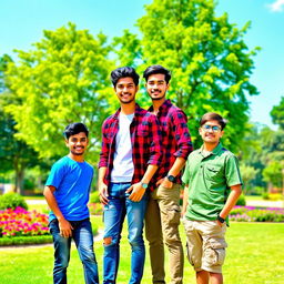 Three friends in a lively park, showcasing their unique personalities and style