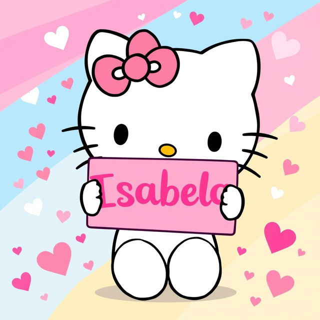 A cute and colorful illustration of Hello Kitty, a popular character with iconic features such as a small white cat with a pink bow on her left ear