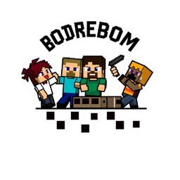 A small pixel art logo depicting a group of Minecraft characters engaging in mischievous behavior out of boredom