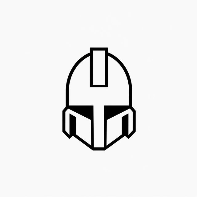 A minimalistic logo featuring a stylized black pixelated helmet design on a white background