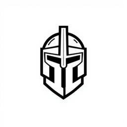 A minimalistic logo featuring a stylized black pixelated knight helmet design on a white background