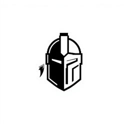A minimalistic logo featuring a stylized black pixelated knight helmet design on a white background