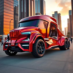 A futuristic Koenigsegg-styled truck designed with cutting-edge elements, featuring sleek aerodynamic lines, an aggressive front grille, and high-tech headlights