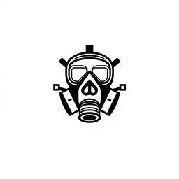A minimalistic logo featuring a stylized black pixelated gas mask design on a white background