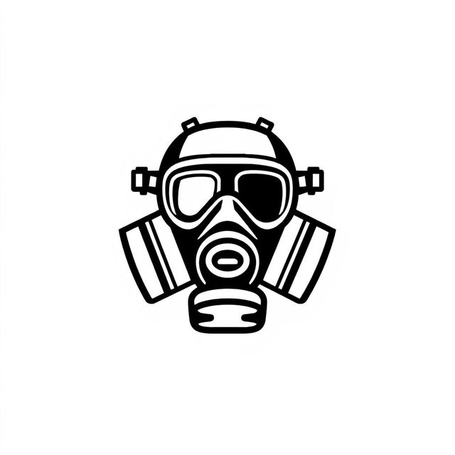 A minimalistic logo featuring a stylized black pixelated gas mask design on a white background