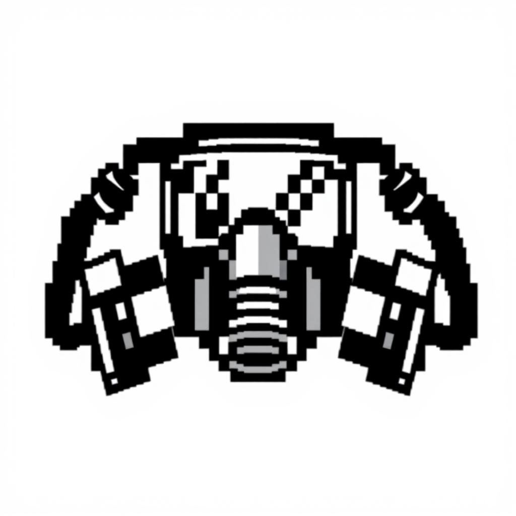 A minimalistic logo featuring a stylized black pixelated gas mask design on a white background