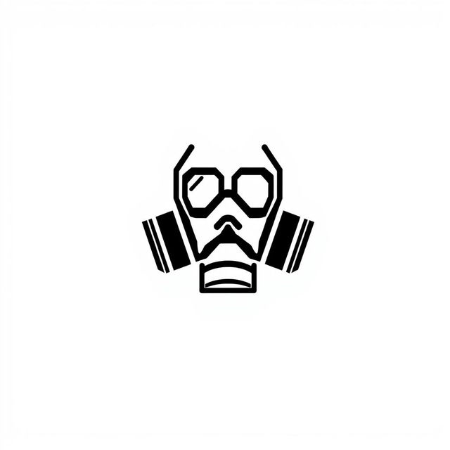 A minimalistic logo featuring a stylized black pixelated gas mask design on a white background