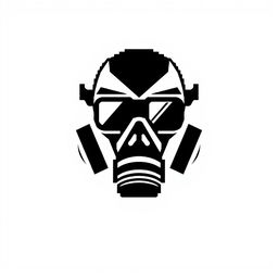 A minimalistic logo featuring a stylized black pixelated gas mask design on a white background