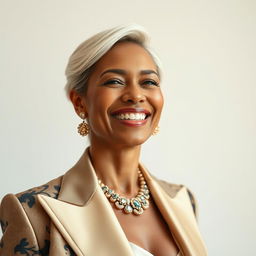 A portrait of a joyful person exuding elegance and sophistication