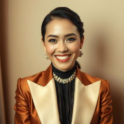 A portrait of a joyful person exuding elegance and sophistication