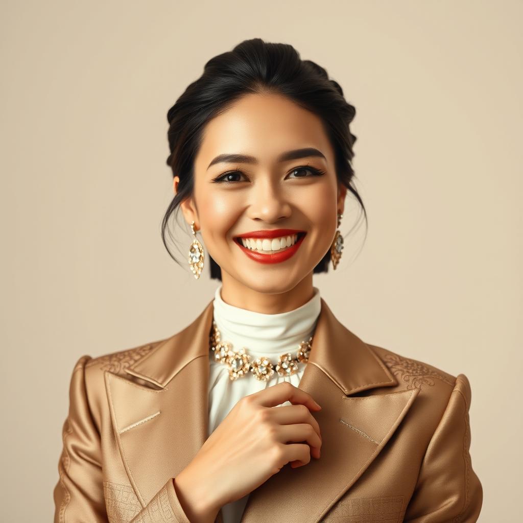 A portrait of a joyful person exuding elegance and sophistication