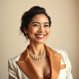 A portrait of a joyful person exuding elegance and sophistication