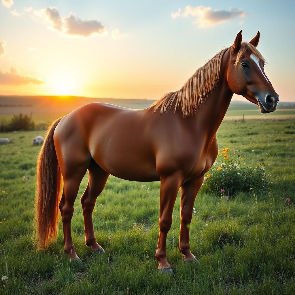 A majestic and powerful horse named Arthur, standing proudly in a lush green meadow