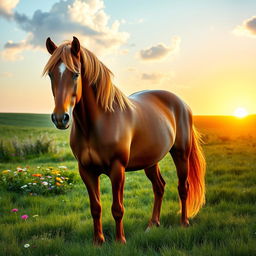 A majestic and powerful horse named Arthur, standing proudly in a lush green meadow