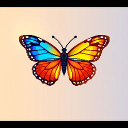 A beautifully detailed pixel art butterfly, featuring vibrant colors such as blue, orange, and yellow