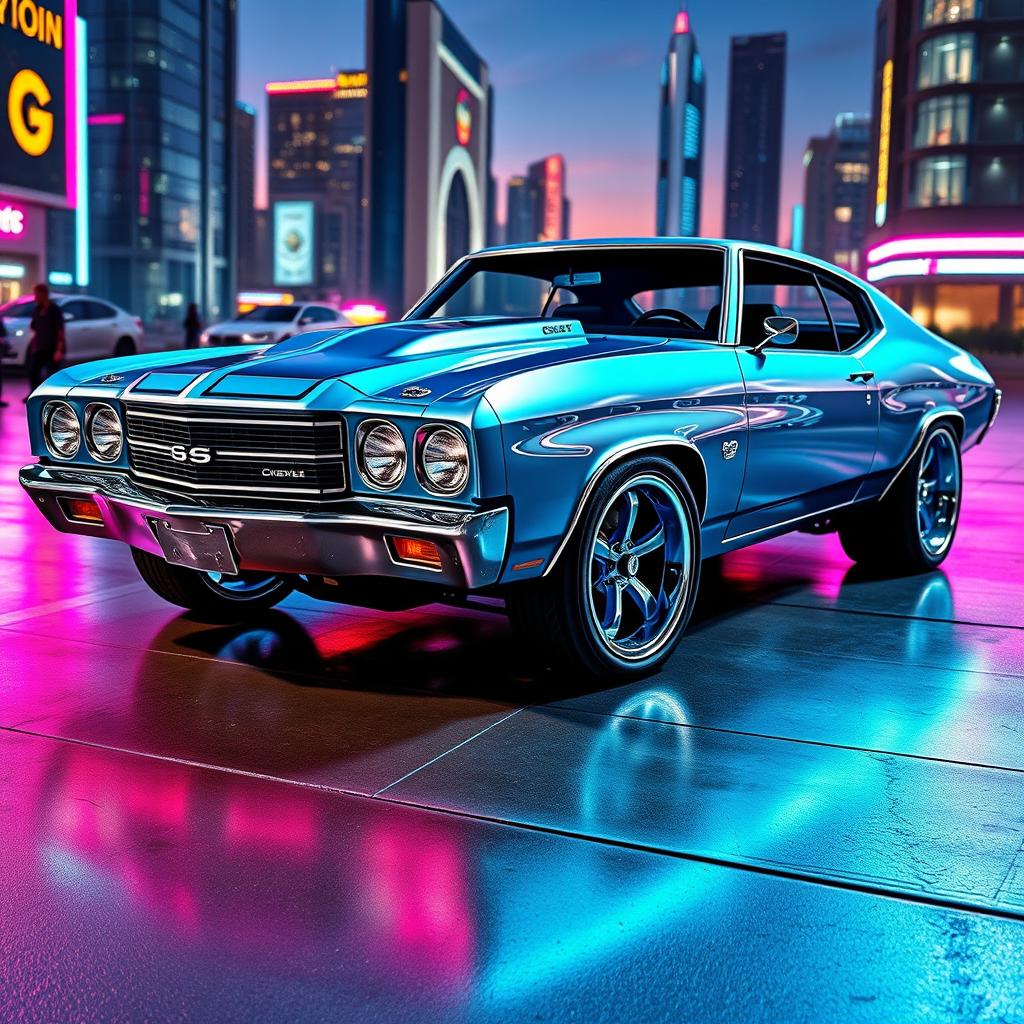 A stunning Chevrolet Chevelle with a 1970s classic muscle car design, showcasing cutting-edge modifications