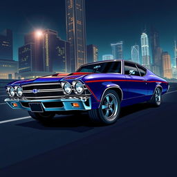 A detailed illustration of a Chevrolet Chevelle, showcasing its sleek and muscular design with sharp lines and a vibrant color scheme