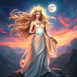 A stunning depiction of a goddess, radiating divine beauty and power