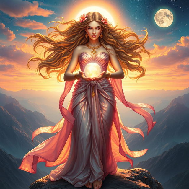 A stunning depiction of a goddess, radiating divine beauty and power