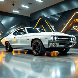 A stunning Chevrolet Chevelle showcasing its cutting-edge design, with sleek lines and a modern twist on a classic muscle car