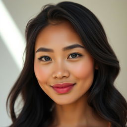 A portrait of a beautiful female face, showcasing a mix of Chinese and Melanesian features
