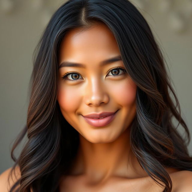 A portrait of a beautiful female face, showcasing a mix of Chinese and Melanesian features